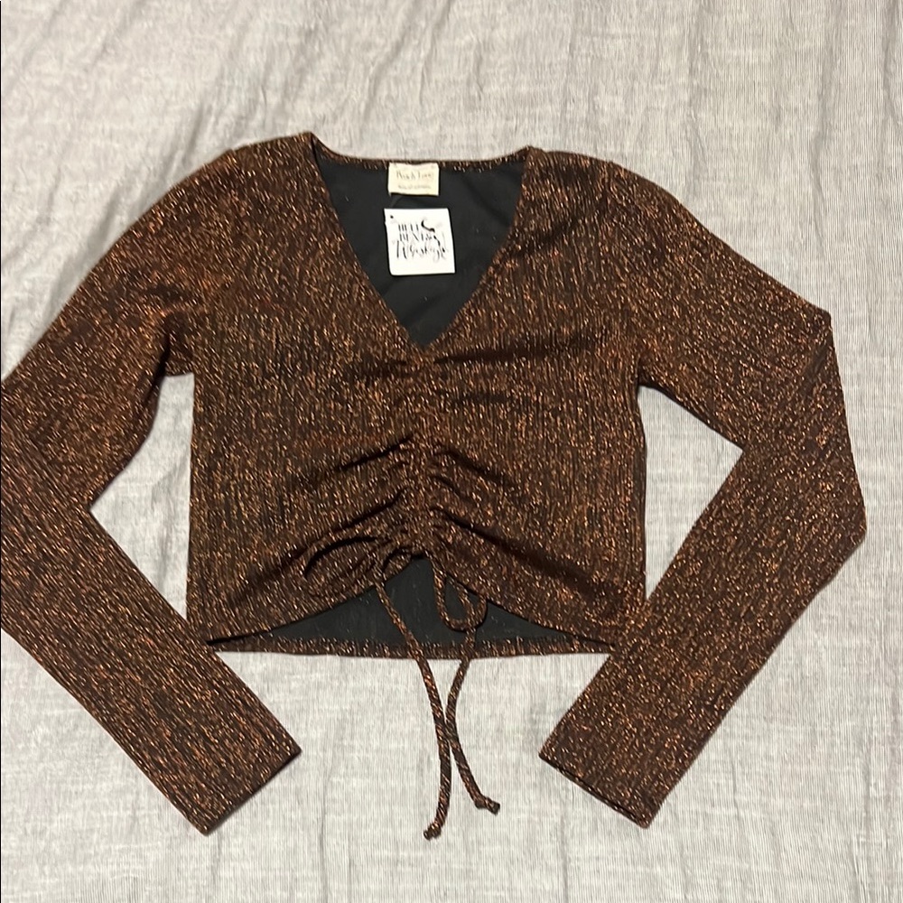 3/$25 ⭐️ Metallic Bronze Brown V-Neck Ruched Crop Top